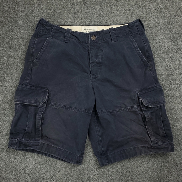 Abercrombie Fitch Cargo Shorts Mens 34 Distressed Military Utility Y2K Navy Blue - Picture 1 of 10